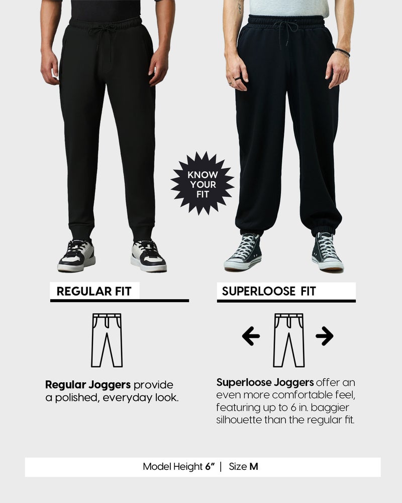 bewakoof Men's Black Super Loose Fit Brushed Cargo Joggers - Image 3
